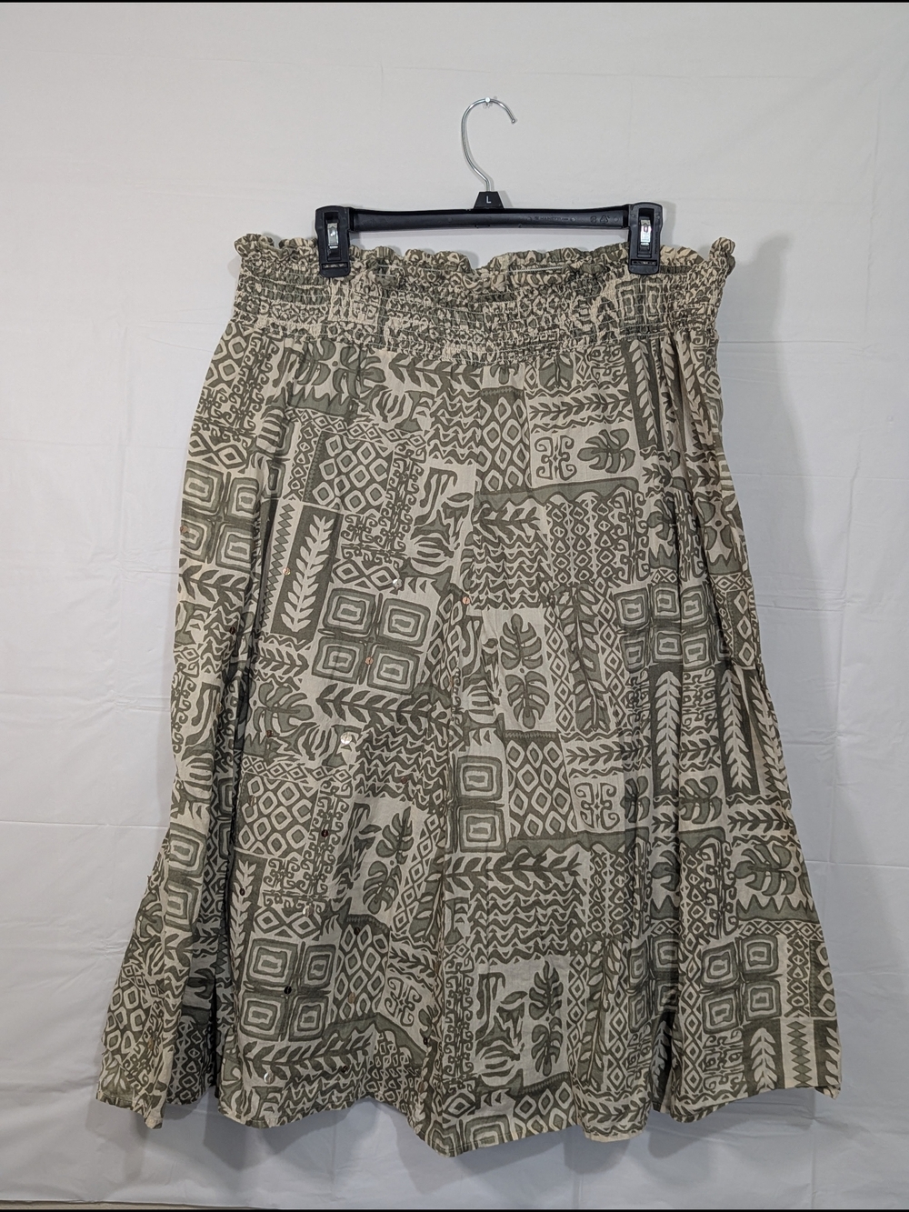 Style & Co Women's Large Boho Tropical Print Cotton Skirt Smocked Waist Midi
